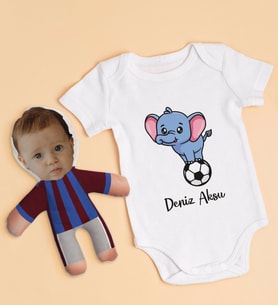 BK Kids Kişiye Özel Fotoğraflı Bebek Yastık ve Bebek Body Zıbın Hediye Seti - Model 5.4