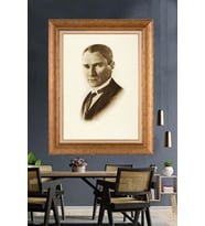 Altın Varaklı Çerçeveli Paspartulu Atatürk Tablo nh363 (Gold)