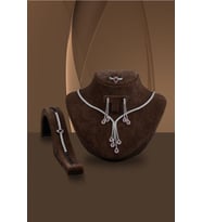 Kadın Gümüş Set -  Akis Su Yolu Set - Düğün - Nişan - Söz - Sevgiliye - Eşe Takım (Beyaz)