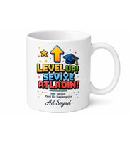 Level Up Seviye Atladın Çizimli Mezuniyet Yeni Yaş Kupası Hediye Bardak