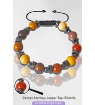 Sertifikalı Silver Hematitli Doğal Monkey Jasper Taşı Bileklik - Ayarlamalı (Çok Renkli)