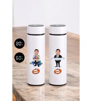 Erkek Sevgiliye Doğum Günü Hediyesi Kişiye Özel Karikatürlü Dijital Sıcaklık Göstergeli Akıllı Çelik Termos