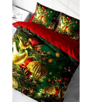 Yılbaşı Çift Kişilik Nevresim ( Lastikli Çarşaflı ) %100 Pamuk Saten Green Decorations