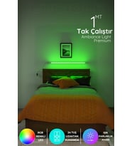 Şerit LED yatak tv üstü Led abajur ışık Uzaktan Kumandalı 16 Renk 4 animasyon yapışkanlı bedlightyeş