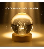 Küçük Prens Cam Küre USB Işıklı Ahşap Standlı Büyük Boy
