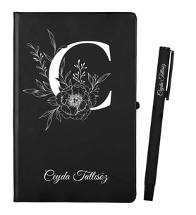 Öğretmene Hediye Kişiye Özel Hazırlanmış Siyah Defter ve Kalem Seti