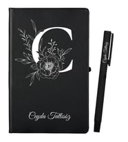 Öğretmene Hediye Kişiye Özel Hazırlanmış Siyah Defter ve Kalem Seti