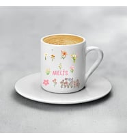 İsme Özel Çiçek Motifli Beyaz Seramik Kahve Fincanı