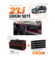 SUZUKI GRAND VİTARA (2003-2006) Uyumlu Torpido Örtüsü + Deri Bagaj Çantası + Sticker Seti - Siyah Kırmızı