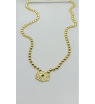 Yarım Top Zincir Detaylı Yeşil Taş Uçlu Gold Kolye (45+5 cm)
