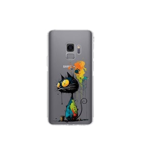 Samsung Galaxy S9 ile Uyumlu Splash Kedi Tasarımlı Şeffaf Silikon Kılıf