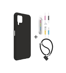 Huawei P40 Lite Kılıf Siyah Silikon+kablo Koruyucu+boyun Askısı