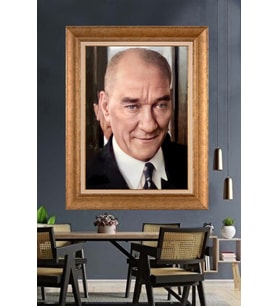 Altın Varaklı Çerçeveli Paspartulu Atatürk Tablo nh269 (Gold)