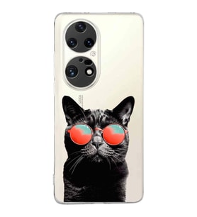 PrintiFy Huawei P50 Pro ile Uyumlu 1mm Slim Fit Kedi 3 050d Baskılı Şeffaf  Kılıf
