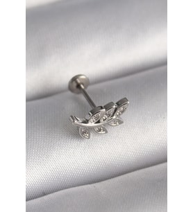 316L Çelik Gümüş Renk Dal Model Zirkon Taş Detaylı Tragus Piercing (Karışık)