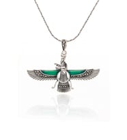 Zümrüt ve Markazit Taşlı Büyük Boy Unisex Ahura Mazda Gümüş Kolye