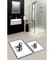 EVDEYA Baskılı Yıkanabilir Fil Desenli İkili Banyo Halısı Paspas Klozet Takımı, KLOZET-32-BEYAZ, (Beyaz)