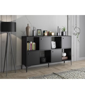 Wood'n Love Satürn Premium 4 Kapaklı Metal Ayaklı Çok Amaçlı Dolap Konsol - Siyah / Siyah