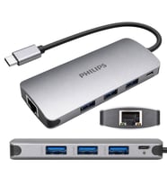 Philips SWR1607H/93 USB-C 5'i 1 Arada Hub - RJ45 Ethernet + 3 Port USB 3.0