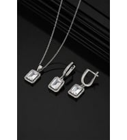 Gümüş Pazarım Dikdörtgen Taşlı Baget Taşlı Gümüş Set