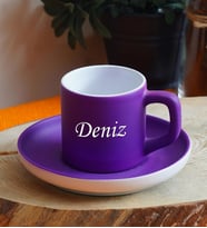 Kişiye Özel Renkli Fincan Seti & 16 Farklı Renk Seçeneği (Mor)