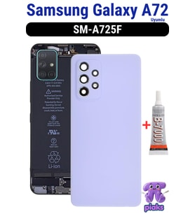 Samsung Galaxy A72 Arka Kapak Pil Batarya Kapağı Kamera Lensli SM-A725F Uyumlu + B7000