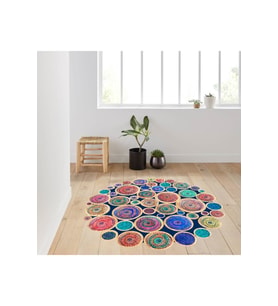 Eliana Home Baskılı, Yıkanabilir Kaymaz Taban Yuvarlak Halı LNA7015 120x120 cm (Lacivert)
