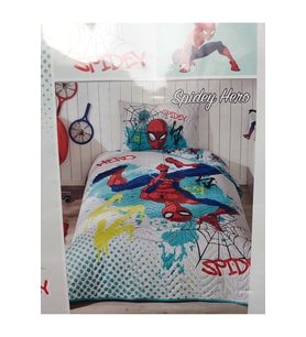 Özdilek Lisanslı Kapitoneli %100 Pamuk Tek Kişilik Çocuk Yatak Örtüsü (160x230)-Spidey Hero Yeşil