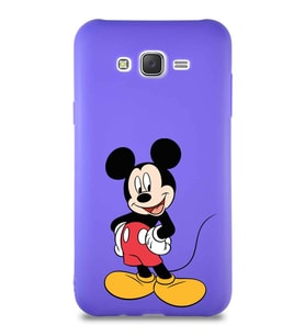 Samsung Galaxy J7 Core Soft Premier Kapak Mickey Mouse-E Tasarımlı Silikon Kılıf - Mor (Şeffaf)