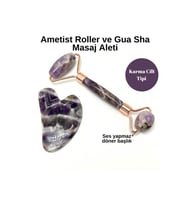 Sertifikalı Ametist 1. Sınıf Kalite Roller ve Gua Sha Doğal Taş Masaj Aleti Takım