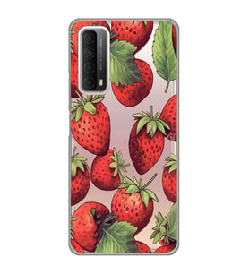 Huawei P Smart 2021 Uyumlu Çilek Desenli Şeffaf Telefon Kılıfı