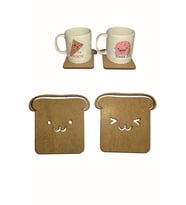 Tost Ahşap Bardak Altlığı 2 lı Set Sevgililere Özel Bardak Altlığı (Renksiz)