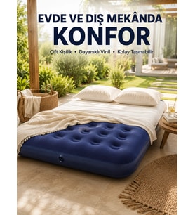 Mey İthalat® Konforlu Çift Kişilik Şişme Yatak Flokeli Yüzey Dayanıklı Gövde