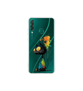 Huawei Y6P ile Uyumlu Splash Kedi Tasarımlı Şeffaf Silikon Kılıf