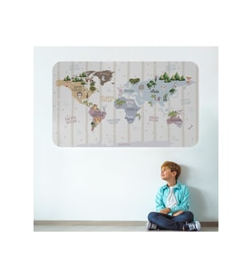 Eğitici Dünya Haritası Dünya Atlası Çocuk Ve Bebek Odası Duvar Sticker-3825-60x105