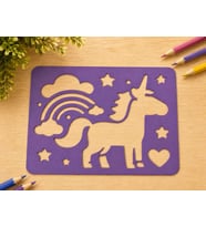 3D Baskı Unicorn ve Gökkuşağı Çizim Şablonu - Desen Kalıbı - Mor