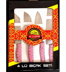 4'Lü Şef Bıçağı Seti (Açık Pembe)