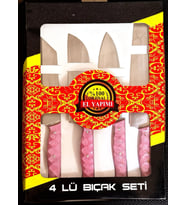 4'Lü Şef Bıçağı Seti (Açık Pembe)