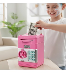 Şifreli Otomatik Kağıt Para Alan ATM Kasa Kumbara Sesli Uyarılı Pembe (19×14×13 cm) (Karışık)