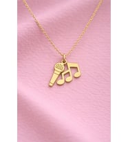 Kişiye Özel Mikrofon ve Müzik Notası Kolye 925K Gümüş (Gold)