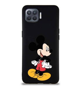 Oppo Reno 4 Lite Soft Premier Kapak Mickey Mouse-D Tasarımlı Silikon Kılıf - Siyah (Şeffaf)