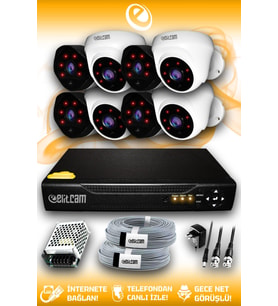 ELITCAM 8 Kameralı Uzay 4 İç Kamera Set HDD'siz Full HD Gece Görüşlü Güvenlik Kamerası Sistemi