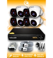 ELITCAM 8 Kameralı Uzay 4 İç Kamera Set HDD'siz Full HD Gece Görüşlü Güvenlik Kamerası Sistemi