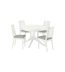 Yemek Masası Takımı, Beyaz-Tibbleby Bej/Gri, 4 sandalyeli, Açılabilir, 110/155 cm