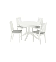 Yemek Masası Takımı, Beyaz-Tibbleby Bej/Gri, 4 sandalyeli, Açılabilir, 110/155 cm
