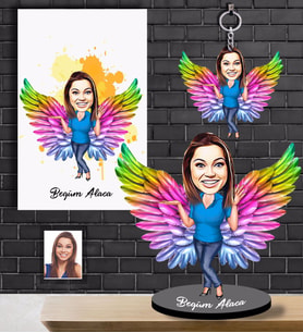 Kişiye Özel Melek Anne Karikatürlü 3 lü Hediye Seti  Model-2