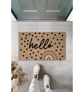 Gökkuşağı Desenli Hello Yazılı Modern Dekoratif Iç Ve Dış Kapı Önü Paspası 70x45 Cm