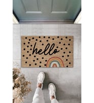 Gökkuşağı Desenli Hello Yazılı Modern Dekoratif Iç Ve Dış Kapı Önü Paspası 70x45 Cm
