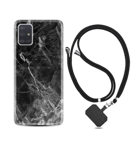 Samsung a71 A72 A73 A7 A9 2018 C7 C9 Kılıf Boyun Askılı Silikon Kara Mermer 1375