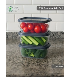 3'lü Saklama Kabı Seti Kare Erzak Kabı Bpa Free Derin Dondurucu için Uygun 1500 ml